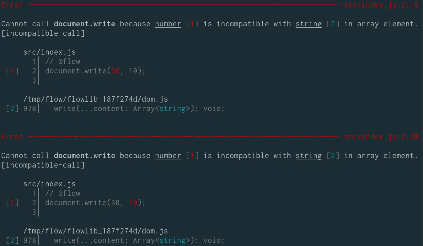 Cannot call document.write because number is incompatible with string in array element.